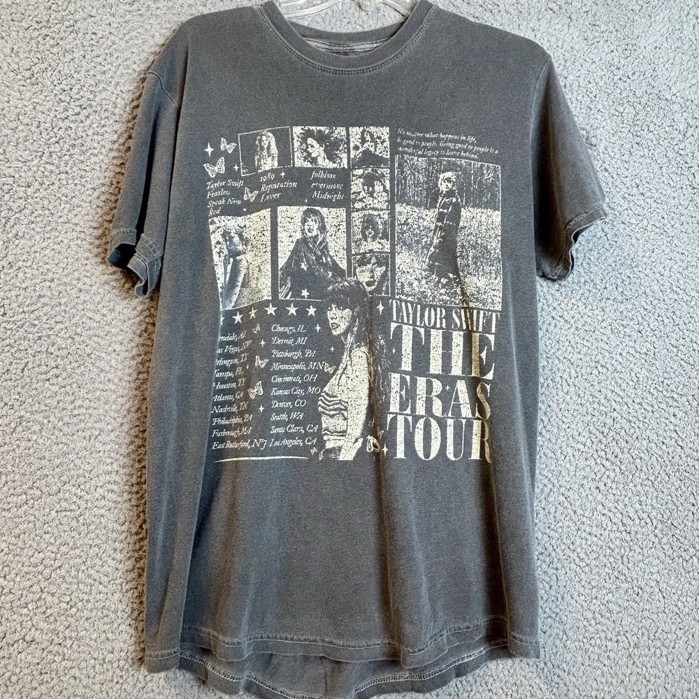 Taylor Swift The Eras Tour T Shirt Gray Medium Concert Merch Double Sided